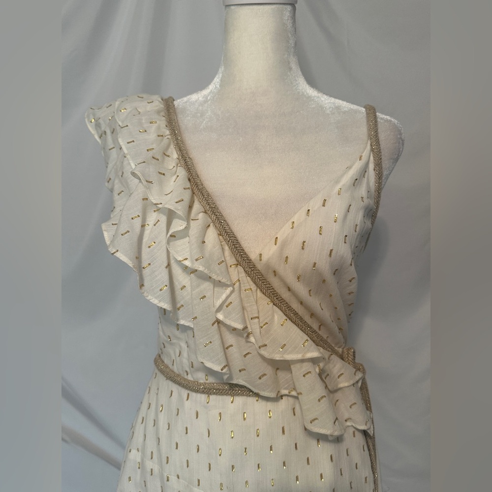 BCBGMaxAzria One Shoulder White and Gold Dress
